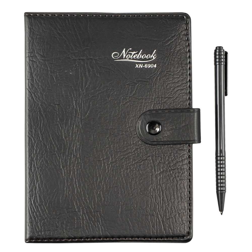 Agenda format 18x13 cm, cu pix, inchidere cu buton, coperta piele ecologica, negru - imagine 4